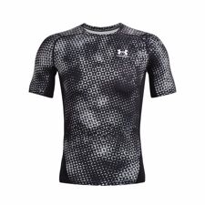 UA HeatGear Printed Compression SS Shirt, Black/Halo Grey 