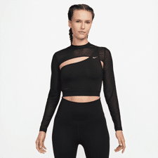 Nike Pro Cropped LS Women's Shirt, Black/Lemon Twist 