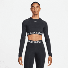 Nike Pro 365 Crop Top LS Women's Shirt, Black/White 