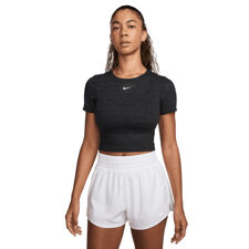 Nike Women's Dri-FIT Short-Sleeve Cropped Jacquard Shirt, Black/White 