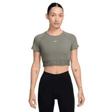Nike Women's Pro Dri-FIT Crop Top Shirt, Light Army/Cargo Khaki/White 
