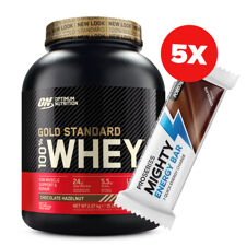 100% Whey Gold Standard, 2270 g + 5x Mighty Energy Bar, 35 g GRATIS