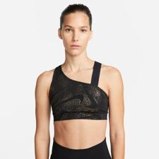 Nike Dri Fit Swoosh Asymetrical Unpadded Women's Bra, Black/DK Smoke Grey 