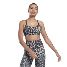 Reebok Lux Strappy Modern Safari Print Women's Bra, Black 