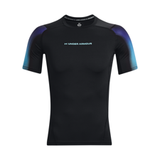 UA HeatGear Compression Novelty SS Shirt, Black/Blue Surf 