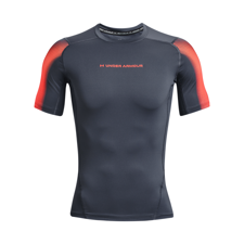 UA HeatGear Compression Novelty SS Shirt, Downpour Grey/After Burn 