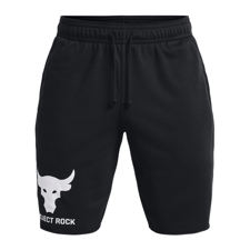 UA Project Rock Brahma Bull Terry Shorts, Black/White 