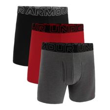 UA Performance Cotton Underwear, Solid 6 In 3PK, Castlerock Heather/Red/Black 
