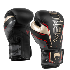 Venum Elite Boxing Gloves, Black/Gold/Red 