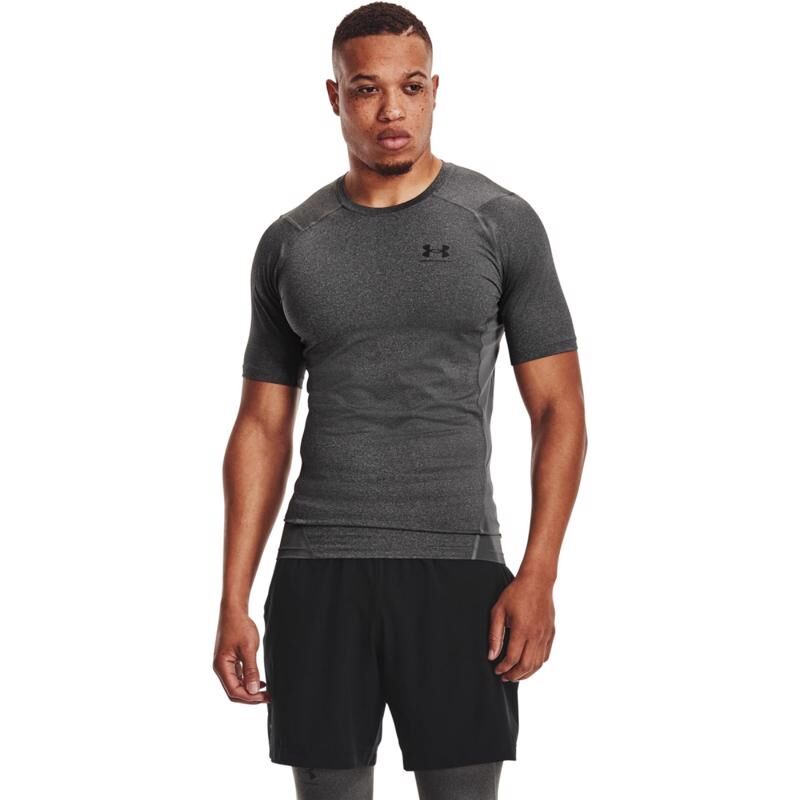 UA HeatGear SS Compression Shirt, Carbon Heather/Black 