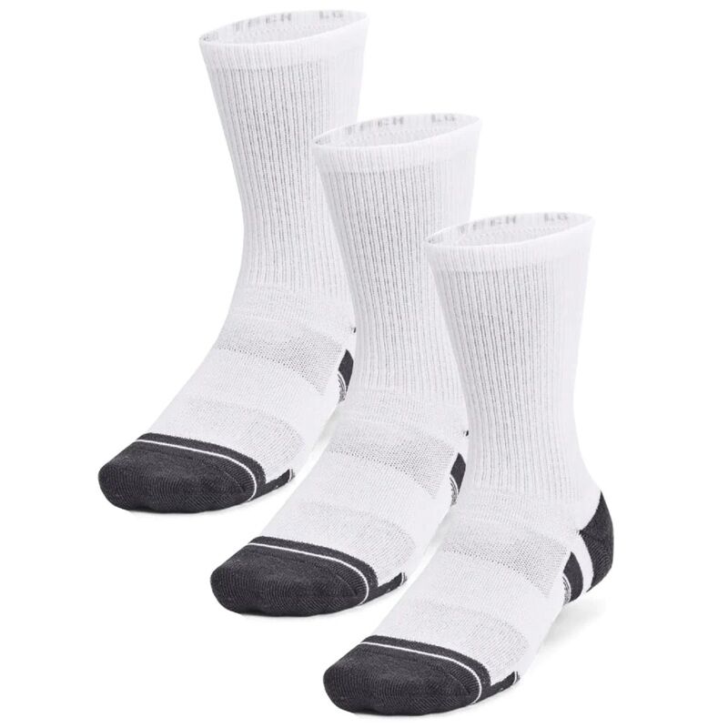 UA Performance Tech Crew 3 Pack Socks, White 