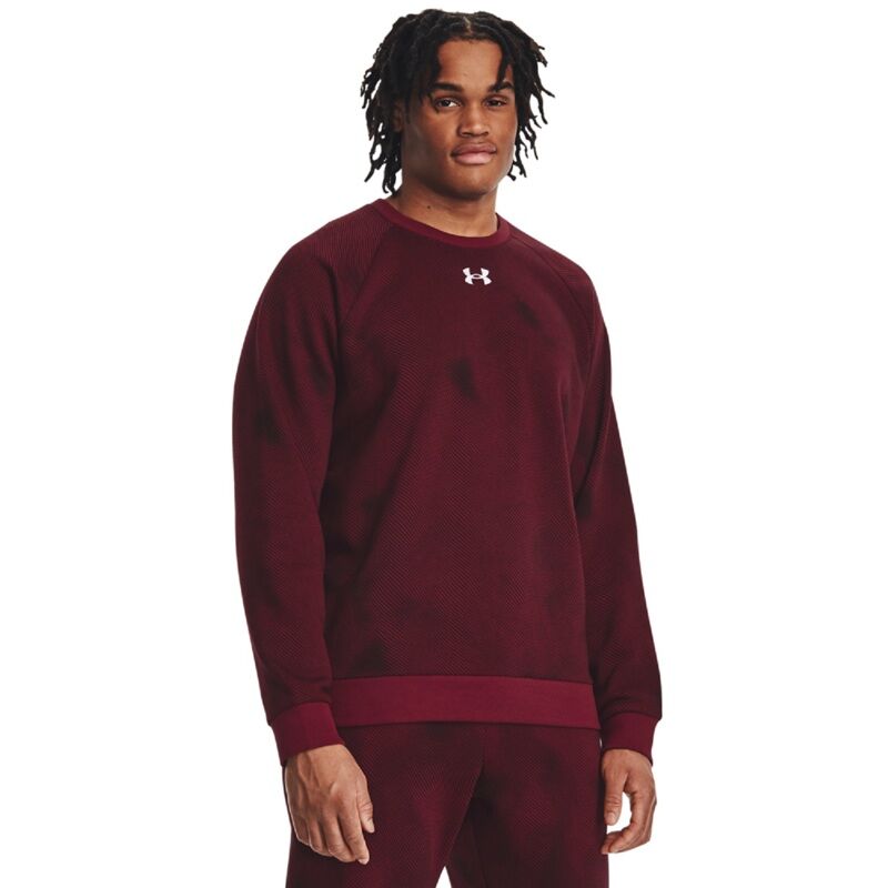 UA Rival Fleece Printed Crew LS Shirt, Dark Maroon/White 