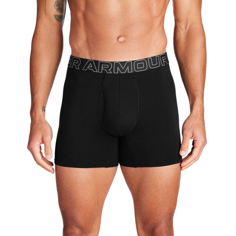 UA Performance Cotton 6in Boxerjock 3 Pack, Black/Steel 