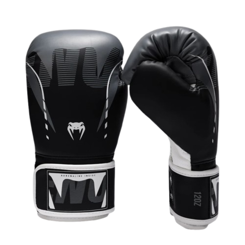 Venum Adrenaline Boxing Gloves, Black/Silver Grey 