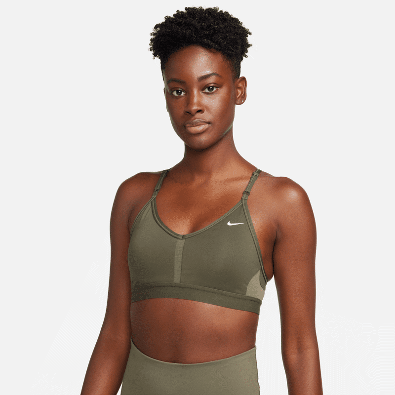Nike Bra Indy V-Neck, Cargo Khaki/Medium Olive/White 