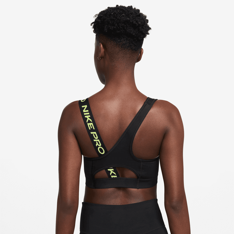 Nike Pro Swoosh Asymmetrical Women's Bra, Black/Lemon Twist, Nike