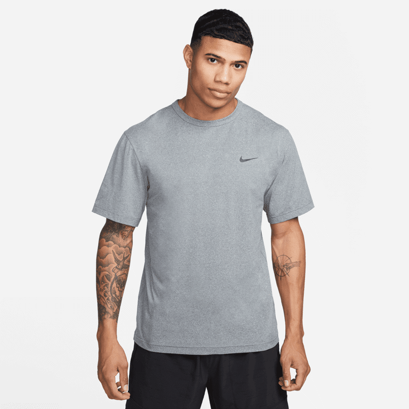 Nike Dri-FIT UV Hyverse Short-Sleeve Top, Smoke Grey/Heather/Black 