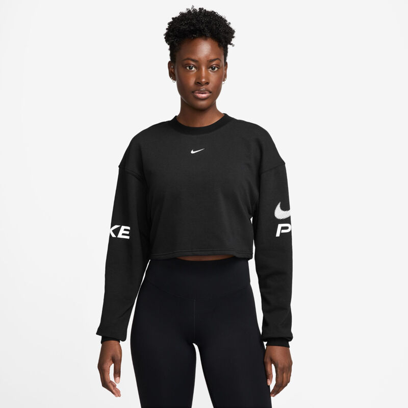 Nike Women's Pro Loose Crew-Neck French Terry Sweatshirt, Black/White/White 