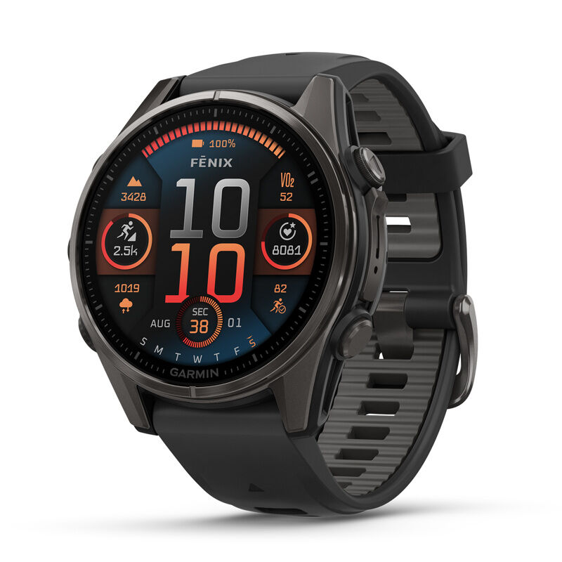 Fenix 8, 43 mm, AMOLED Sapphire, Carbon Gray DLC Titanium, Black/Pebble Gray