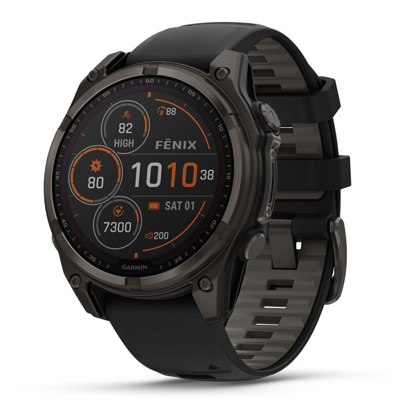 Fenix 8, 47 mm, Solar Sapphire, Carbon Gray DLC Titanium, Black/Pebble Gray