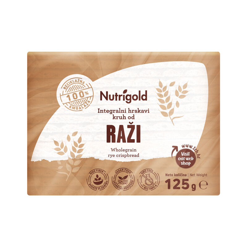 Integralni hrskavi kruh od raži, bez šećera, 125 g