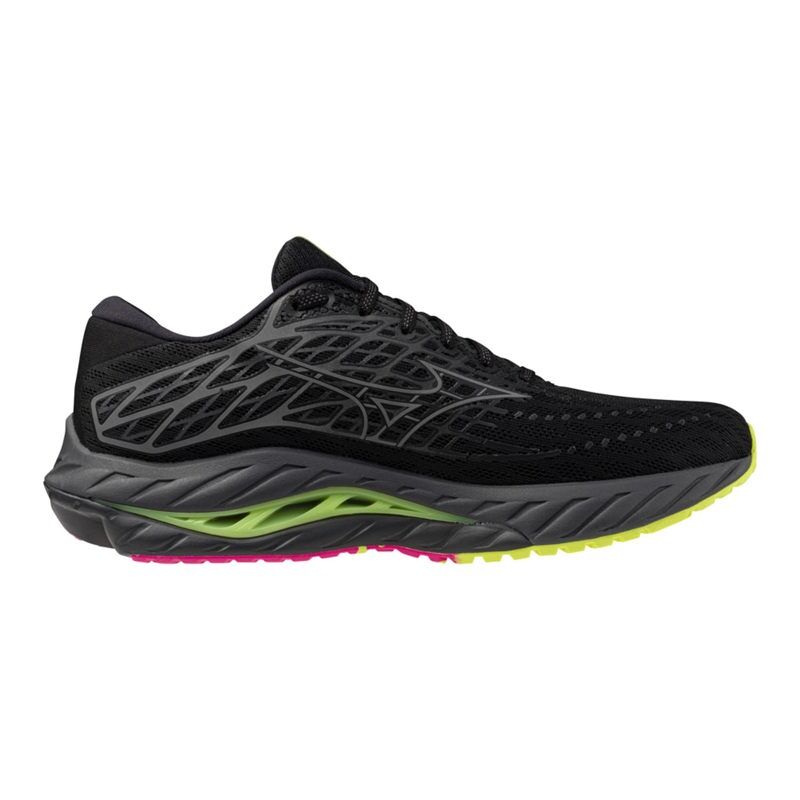 Mizuno Wave Inspire 20 Running Shoes, Black/Silver/Sunny Lime 