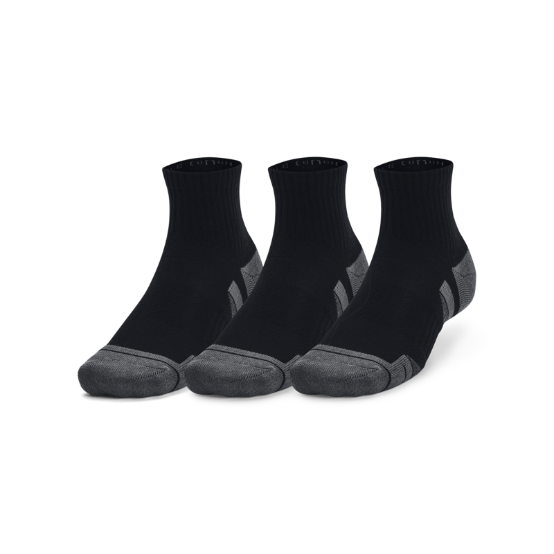UA Performance Cotton 3-Pack Quarter Socks, Black/Pitch Grey 