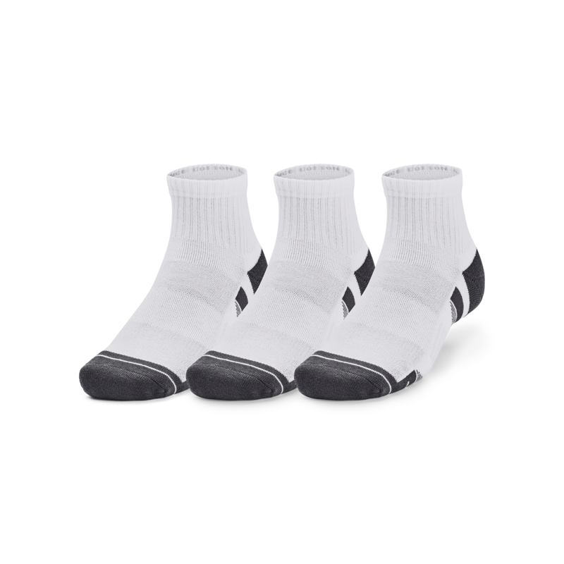 UA Performance Cotton 3-Pack Quarter Socks, White/Pitch Grey 