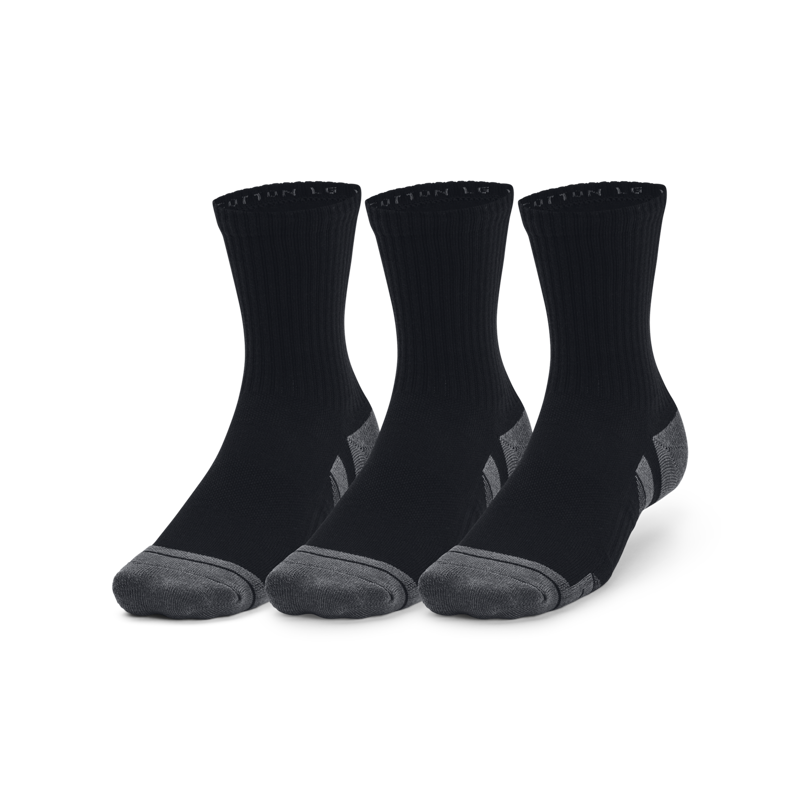 UA Performance Cotton 3-Pack Mid-Crew Socks, Black/Pitch Grey 