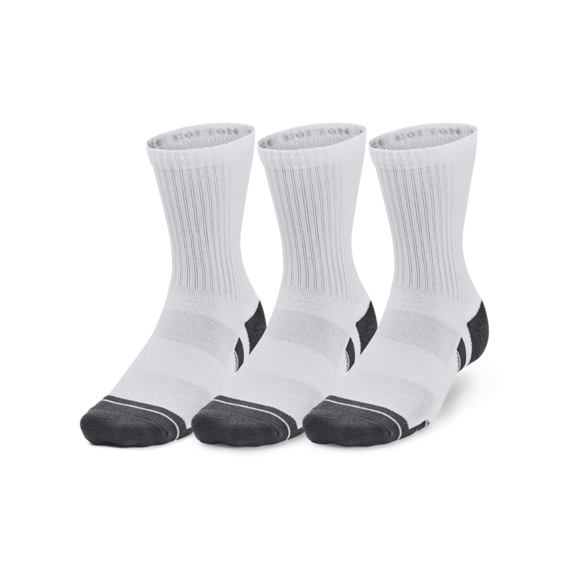 UA Performance Cotton 3-Pack Mid-Crew Socks, White/Pitch Grey 