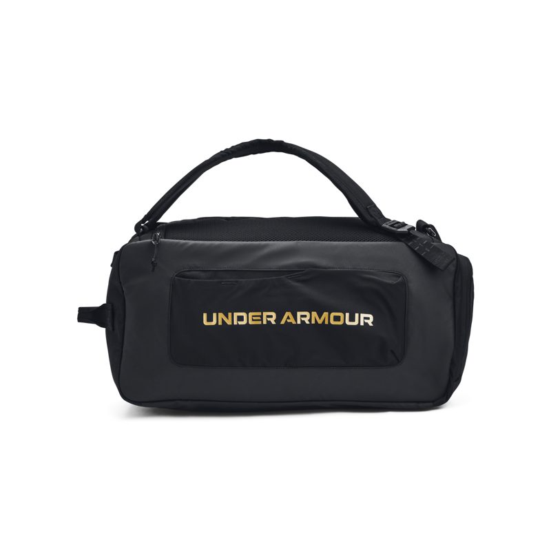 UA Contain Duo Small Backpack Duffle, Black/Metallic Gold 