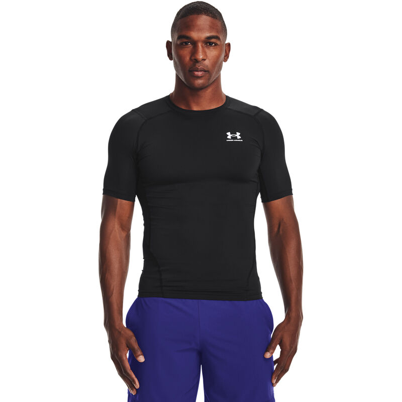 UA HeatGear Compression SS Shirt, Black/White 
