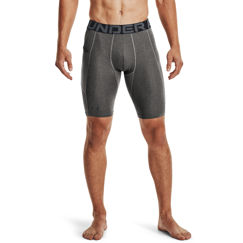 UA Shorts HeatGear Pocket Long, Carbon Heather/Black 