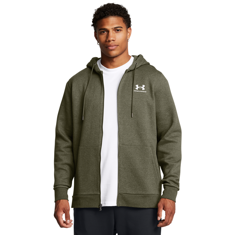 UA Hoodie Essential Fleece Full Zip, Marine OD Green/White 
