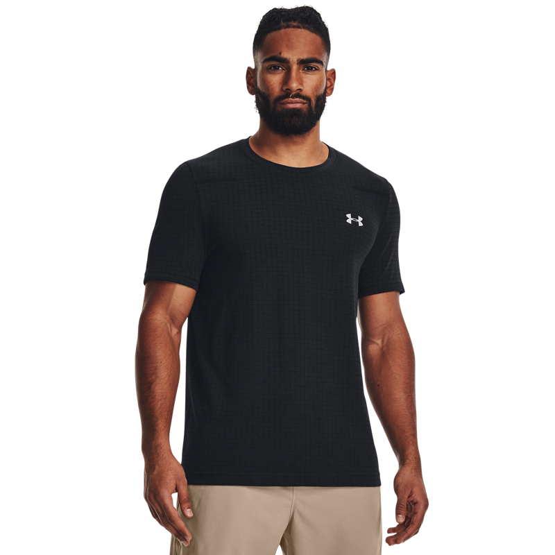 UA Seamless Grid Short Sleeve, Black/Mod Grey 