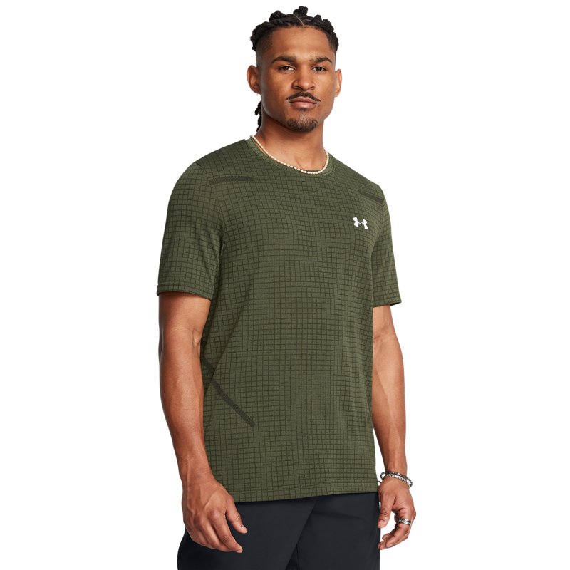 UA Shirt Vanish Seamless Grid SS, Marine OD Green/White 