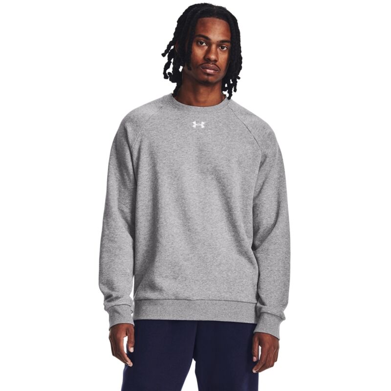 UA Shirt Rival Fleece Crew, Castlerock Light Heather/White 
