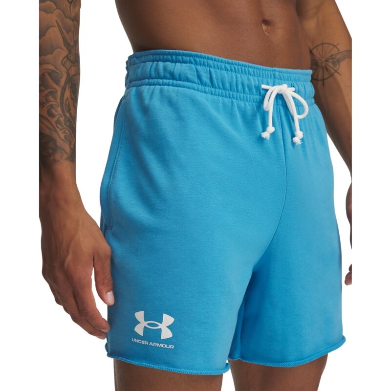 UA Shorts Rival Terry 6in, Ether Blue/Onyx White 