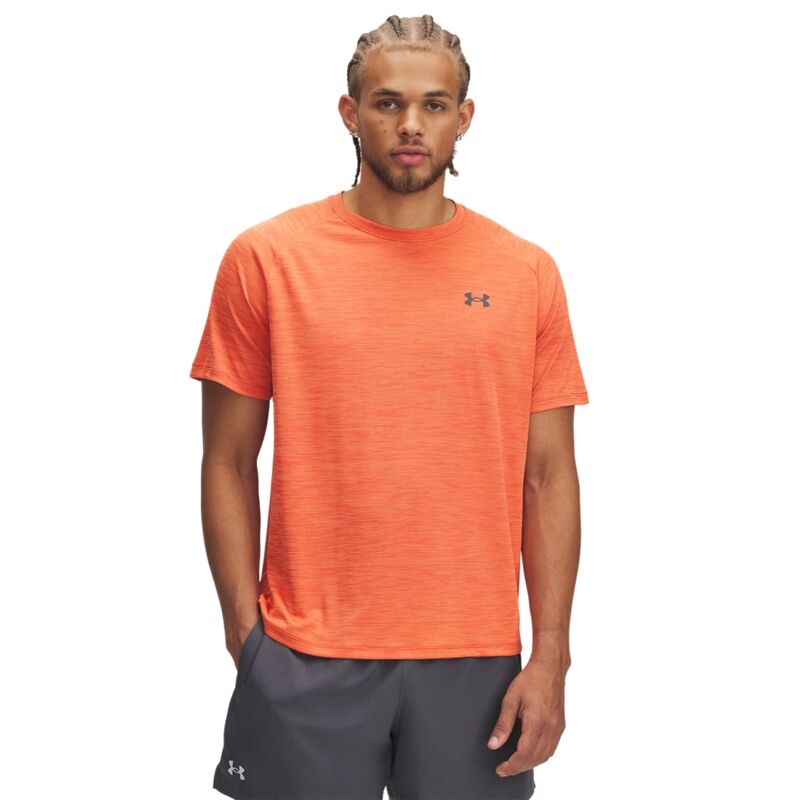 UA Shirt Tech Textured SS, Fire/Ares Red/Castlerock 