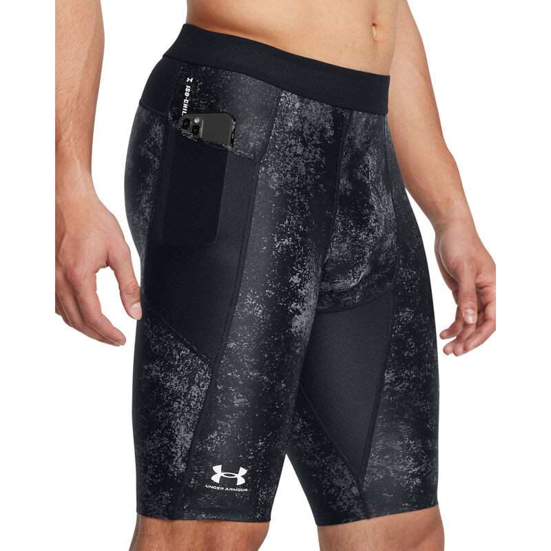 UA HeatGear Iso-Chill Printed Long Shorts, Black/White 