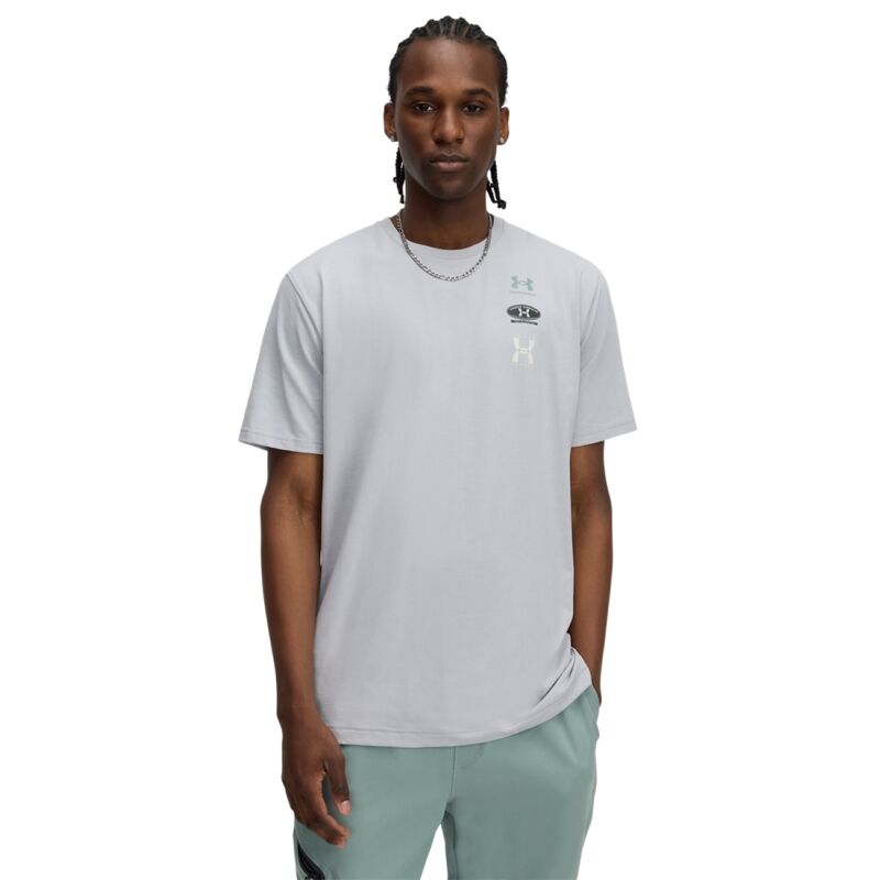 UA Shirt 60/40S EVOL LOGO SS, Mod Gray/Silica Green/Summit White 