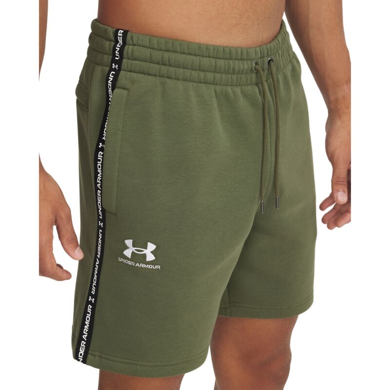 UA Shorts Icon Fleece Taping, Marine OD Green/White 