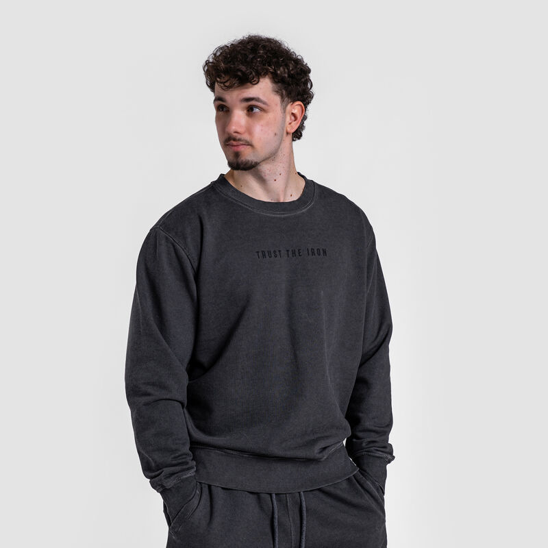 Polleo Men's Strive Washed Long Sleeve Sweatshirt, Grey 