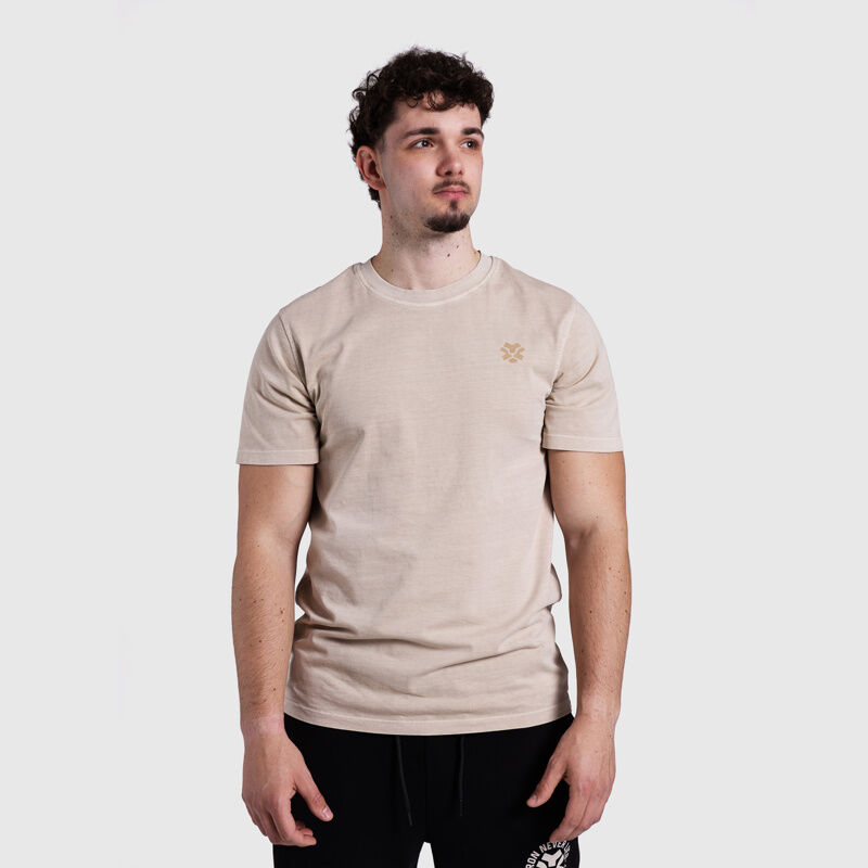 Polleo Men's Unbroken Washed Short Sleeve T-Shirt, Beige 