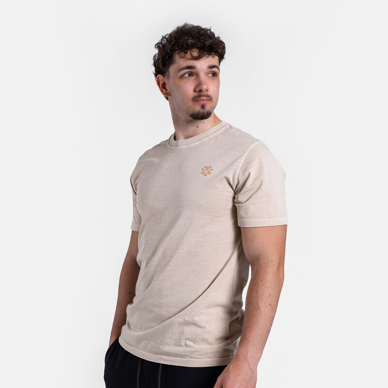 Polleo Men's Unbroken Washed Short Sleeve T-Shirt, Beige 