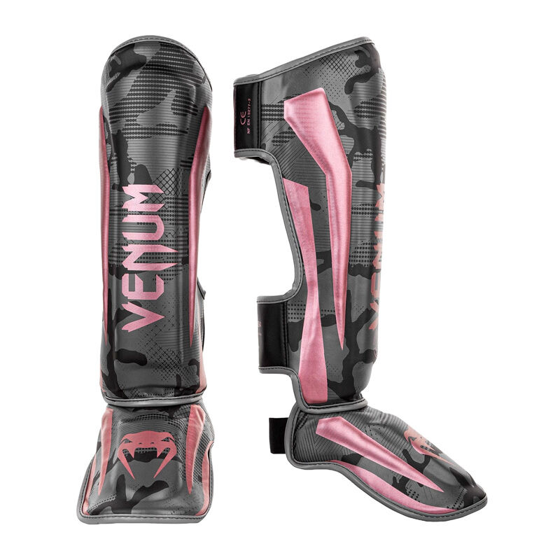 Venum Elite Shin Guards, Black/Pink Gold 