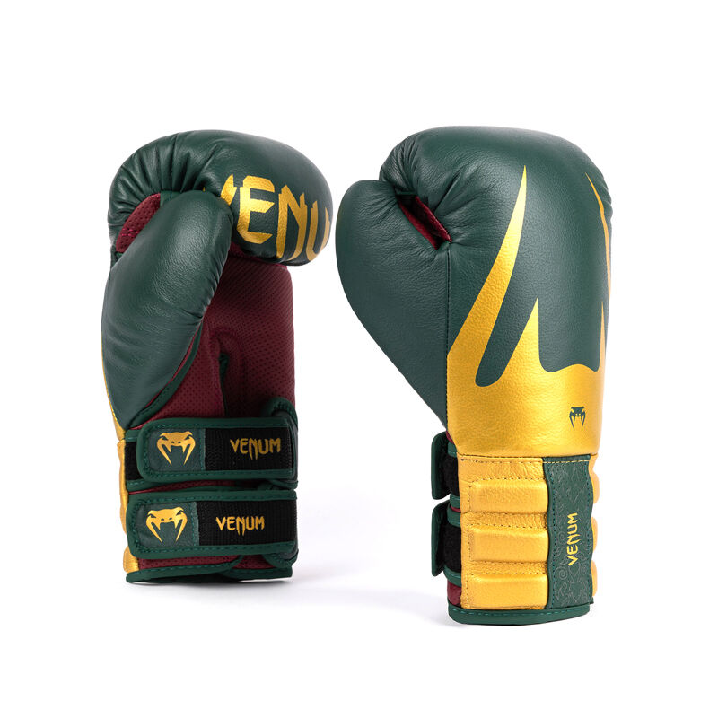 Venum Reverso Boxing Gloves, Emerald Green/Gold 