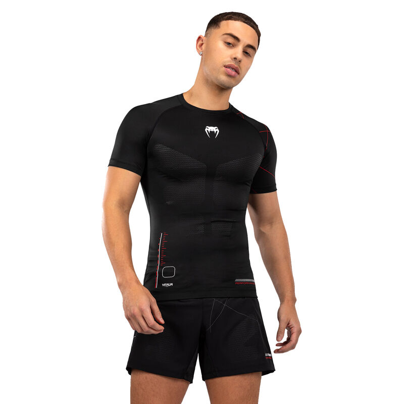 Venum Tactical XT Rashguard Short Sleeves Shirt, Black/Fire Red 