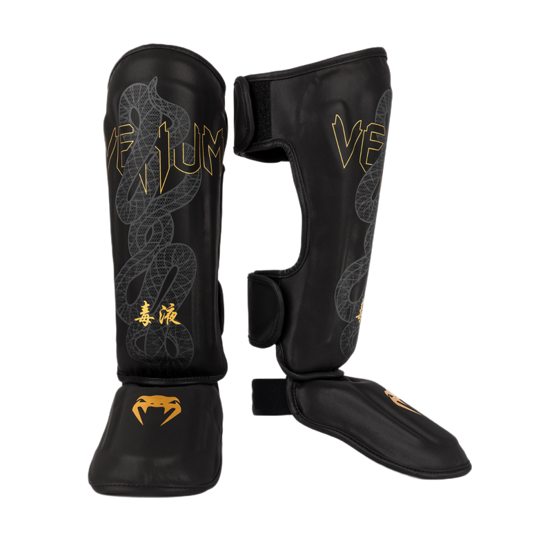 Venum Serpenti Shin Guards, Black/Silver/Gold 